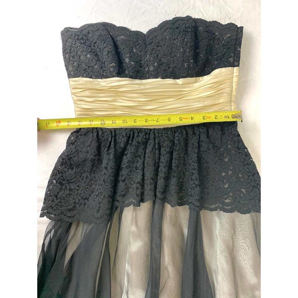 Vintage Betsy Johnson Evening Dress Size 10 Black Antique White Flirty Flowy - Picture 4 of 7
